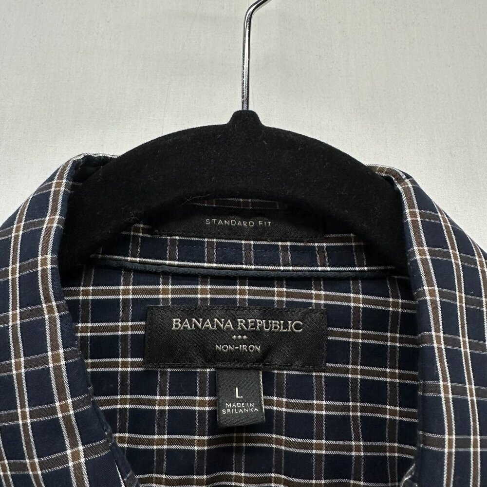 Banana Republic Button Up Shirt L Black Plaid Long Sleeve Non Iron Standard Fit - Picture 10 of 12
